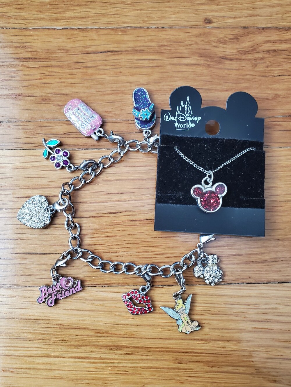 Disney Charm Bracelet & Pink Mickey Mouse Necklace